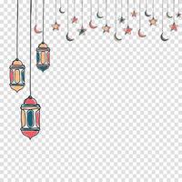 design de modelo decorativo para o ramadã com estrelas, lua e lanterna. mão desenhada ramadan kareem com lanterna. ilustração vetorial vetor