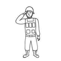 saudações do soldado. saudando o soldado do exército. ilustração para impressão, fundos, capas, embalagens, cartões, cartazes, adesivos, design têxtil e sazonal. isolado no fundo branco. vetor