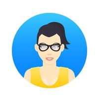 ícone de avatar, garota de óculos em estilo simples em branco vetor