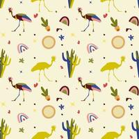 pássaro avestruz africano sem costura de fundo. impressão de símbolo étnico afro para tecido, papel de parede, papel de embrulho de loja de souvenirs, têxtil de vestido de verão, banner de agência de viagens vetor