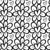 doodle padrão de arte de linha de coração de flor de margarida vetor
