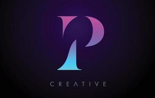 conceito de design de logotipo de letra p roxo azul neon com estilo minimalista e vetor de fonte serif