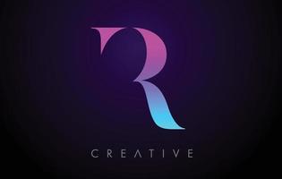 conceito de design de logotipo de letra roxa azul neon r com estilo minimalista e vetor de fonte serif