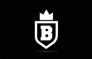 b ícone do logotipo da letra do alfabeto com design de coroa do rei. modelo criativo para empresa e negócios nas cores brancas e pretas vetor