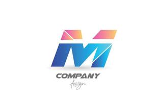 ícone colorido do logotipo da letra do alfabeto m com design fatiado e cores rosa azuis. modelo criativo para negócios e empresa vetor