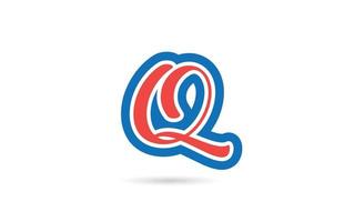 ícone de design de logotipo de letra de alfabeto vermelho azul manuscrita q. modelo criativo para negócios e empresa vetor