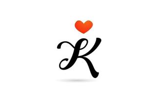 design de logotipo de ícone de letra do alfabeto k manuscrita. modelo criativo para negócios com coração de amor vetor