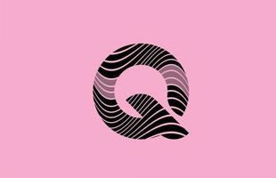 ícone de design de logotipo preto letra q com fundo rosa. modelo criativo para empresa com linhas vetor