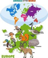 ilustração educacional com animais europeus de desenho animado vetor