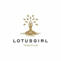 design de logotipo de ioga. meditação de mulher em ilustração vetorial de flor de lótus vetor