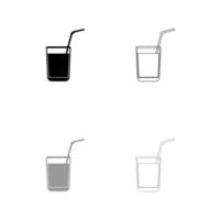copo de suco com canudo definir ícone branco preto. vetor