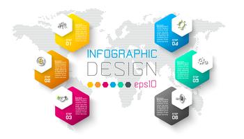 Negócios hexágono rótulos forma infográfico grupos bar. vetor