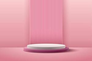exibição redonda abstrata para produto no site em moderno. renderização de fundo com pódio e cena de parede de textura rosa mínima, forma geométrica de renderização 3d cor branca e vinho tinto. vetor