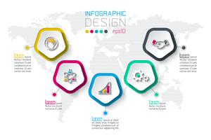 Pentágonos rótulo infográfico com 5 etapas. vetor