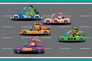 Na competição de jogo autocolante de corridas de carros conjunto de carro  de alta velocidade para ganhar na competição de jogos de corrida esport car  racing ilustração vetorial design de estilo plano