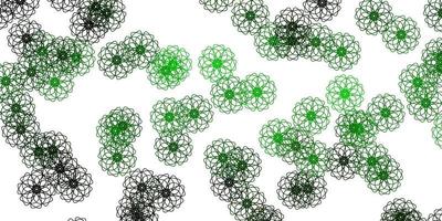 padrão de doodle de vetor verde claro com flores.
