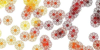 modelo de doodle de vetor laranja claro com flores.