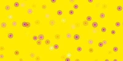 padrão de doodle de vetor rosa e amarelo claro com flores.