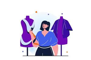 mulheres trabalhando conceito plano moderno para web banner design. mulher trabalha como alfaiate e costureira, cria roupas de moda e roupas em ateliê de roupas. ilustração vetorial com cena de pessoas isoladas vetor