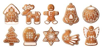 conjunto de ícones de biscoitos de gengibre de natal realista vetor