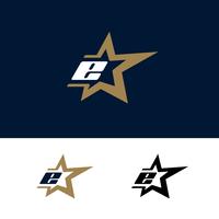 Modelo de logotipo letra E com elemento de design de estrela. Vetor illustra
