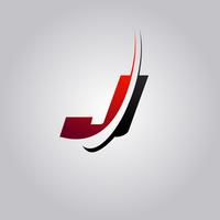 logotipo inicial da letra J com swoosh colorido vermelho e preto vetor