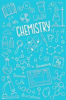 conjunto de ícones de símbolos de química. design de doodle de assunto de ciência. conceito de educação e estudo. de volta ao fundo esboçado da escola para notebook, não bloco, caderno. vetor