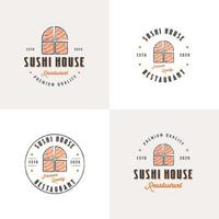 coleção de logotipo de distintivo vintage de restaurante de sushi desenhado à mão vetor