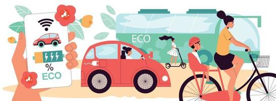 ilustração horizontal de transporte ecológico vetor