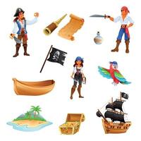 conjunto de desenhos animados de tesouro de piratas