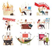conjunto de design de burnout profissional vetor