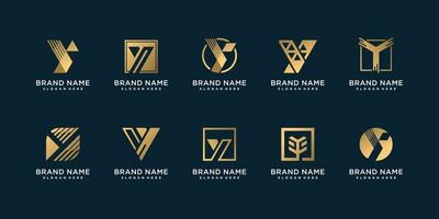 conjunto de coleção de logotipo de letra y com vetor premium de estilo único dourado