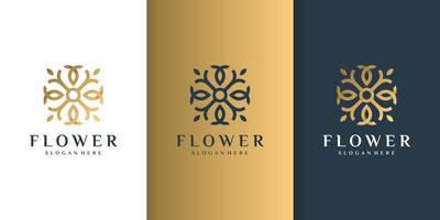 logotipo de flor com conceito de luxo dourado e modelo de design de cartão de visita premium vetor