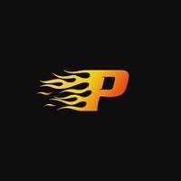 Modelo de design de logotipo de flama ardente letra P vetor