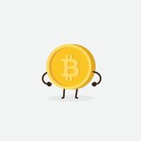 personagem bitcoin grátis. mascote de bitcoin dos desenhos animados, ilustração vetorial de um mascote de personagem de bitcoin fofo vetor