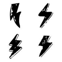 conjunto de ilustrações de esboço de símbolo de relâmpago elétrico mão desenhada doodle doodle. trovão, ilustração vetorial vetor