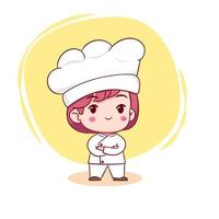 ilustração de personagem de desenho animado chibi menina chef bonito vetor