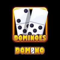 ilustração em vetor de um logotipo de dominó em um quadro. inscrição de dominó e fichas brancas.