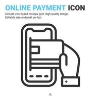 vetor de ícone de pagamento online com estilo de contorno isolado no fundo branco. ilustração vetorial conceito de ícone de símbolo de sinal bancário móvel para negócios digitais, finanças, indústria, aplicativos, web e projeto