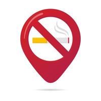 não fumar e fumar marcador de área ícone de pino de mapa sinal definido com design plano gradiente denominado cigarro no círculo vermelho proibido. símbolo da área de fumantes nos aplicativos de mapa isolados no fundo branco vetor