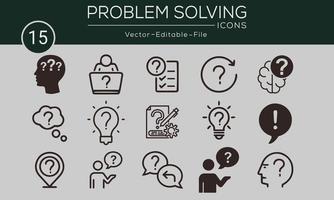 conjunto de ícones de conceito de resolução de problemas. contém esses ícones de resolução de problemas, depressão, análise, solução e muito mais, pode ser usado para web e aplicativos. vetor livre disponível.