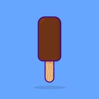 sorvete de chocolate no palito. sundae fofo congelado sobre fundo azul. comida doce de verão em estilo cartoon. ilustração vetorial isolado. vetor