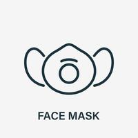 ícone de linha de máscara facial de poeira. respirador para proteção contra poluição, poeira, infecção, vírus e alergia. ícone linear de máscara respiratória de segurança. ilustração vetorial. vetor