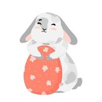 ilustração em vetor isolado coelhinho fofo. feliz projeto de páscoa. coelho cinza em estilo de desenho animado para impressão de camiseta de bebê, design de impressão de moda, roupas infantis, saudação de festa de chá de bebê e cartão de convite
