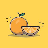 laranja e fatias de ilustração de ícone de vetor de desenho animado laranja. comida natureza ícone conceito isolado vetor premium. estilo de desenho animado plano