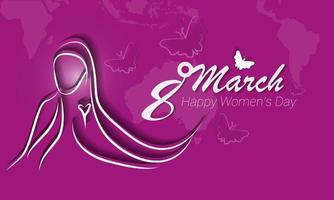8 de março banner de feliz dia internacional das mulheres com fundo hijab vetor