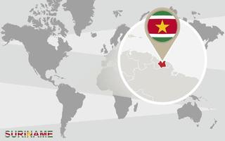 mapa do mundo com o Suriname ampliado vetor