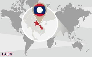 mapa do mundo com laos ampliado vetor