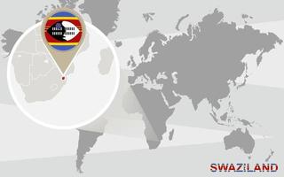 mapa do mundo com suazilândia ampliada vetor