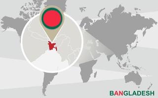 mapa do mundo com bangladesh ampliado vetor